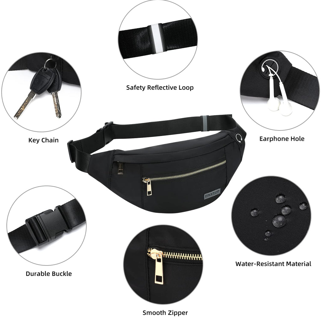 MAXTOP Large Fanny Pack for Women Men Crossbody Bag with 4-Zipper Pockets