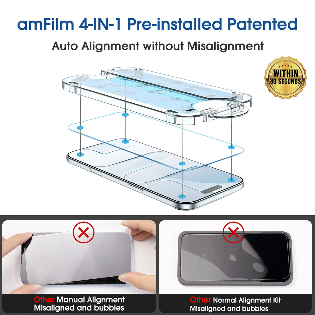 amFilm OneTouch for iPhone 18 Pro Max 6.9'' Screen Protector Tempered Glass
