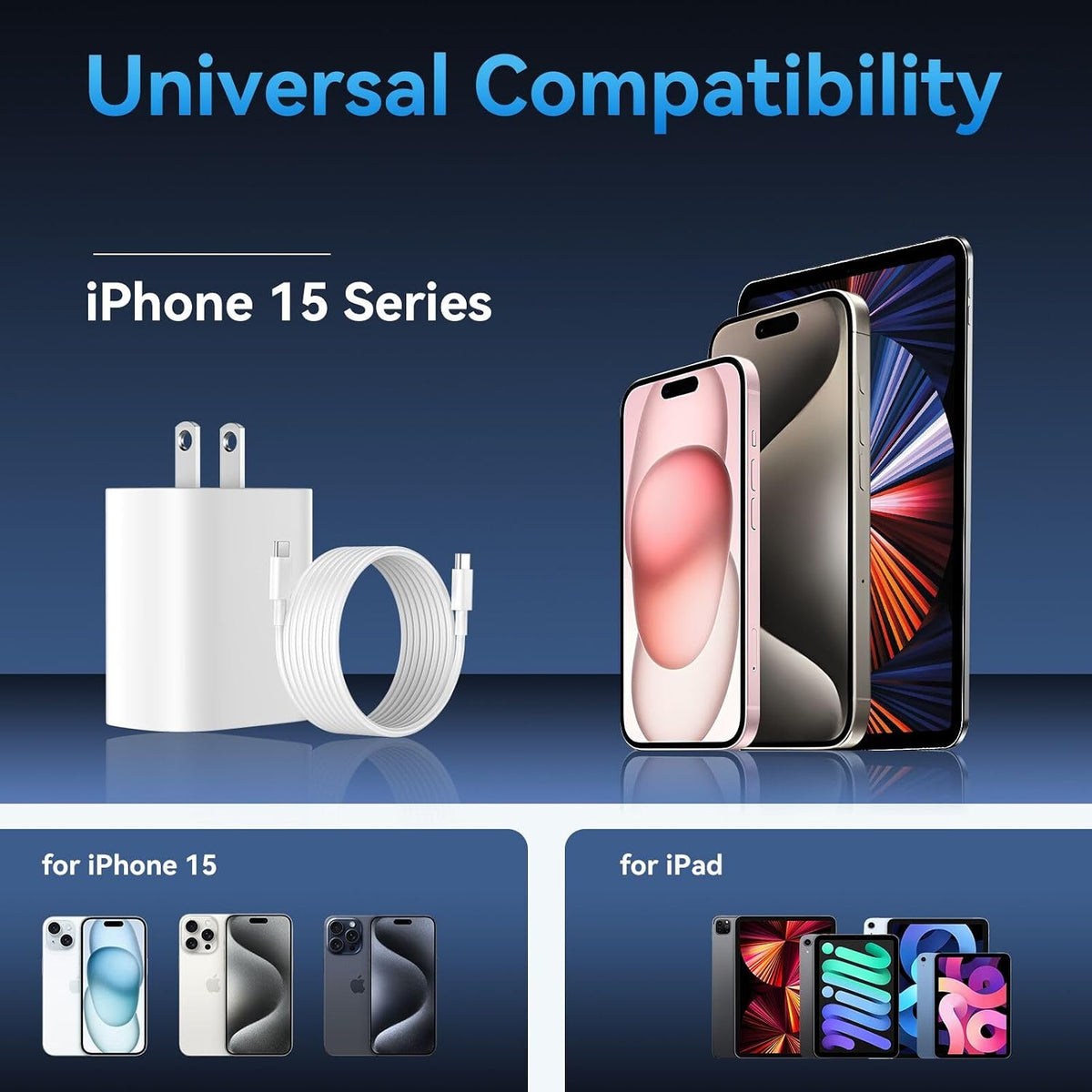 iPhone 18 17 16 15 Charger Fast Charging Type C Chargers USB C Cable 10FT