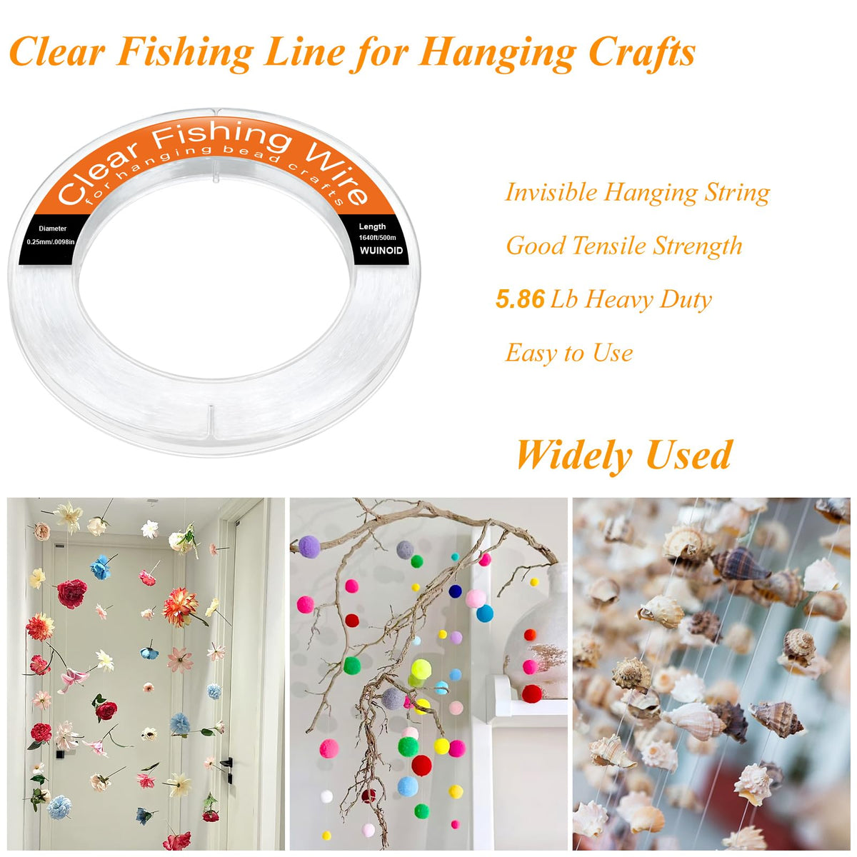 Fishing Line Wire, Clear Monofilament Fishing Line Wire, Nylon Clear Invisible String for Fishing and Hanging Balloons Garland Crafts Decorations WUINOID