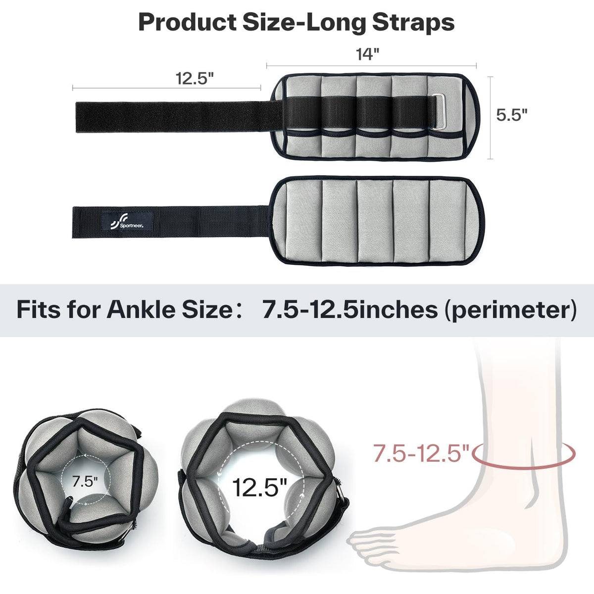 Sportneer Adjustable Ankle Weights, 2-10 lb per Pair, Removable Weights
