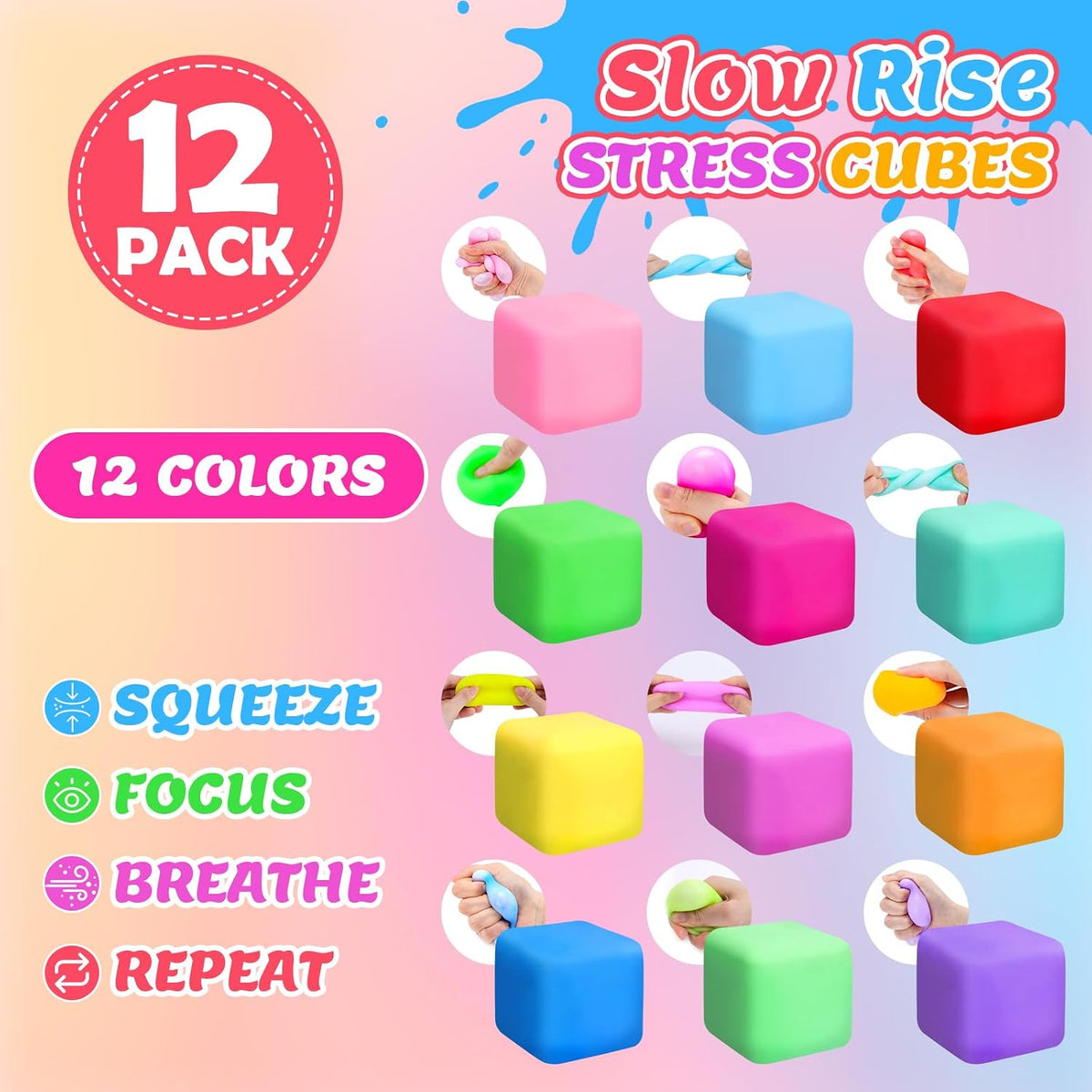 VISCOO 12 Pack Slow Rising Stress Cube, Stress Balls Fidget Squishy Toys