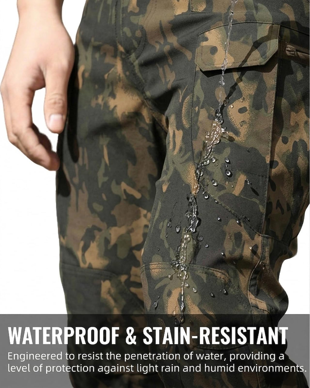 Men's Tactical Pants Stretch Waterproof Fabric Durable Cargo Pants for Hiking Casual Work Multi Pockets (No Belt)