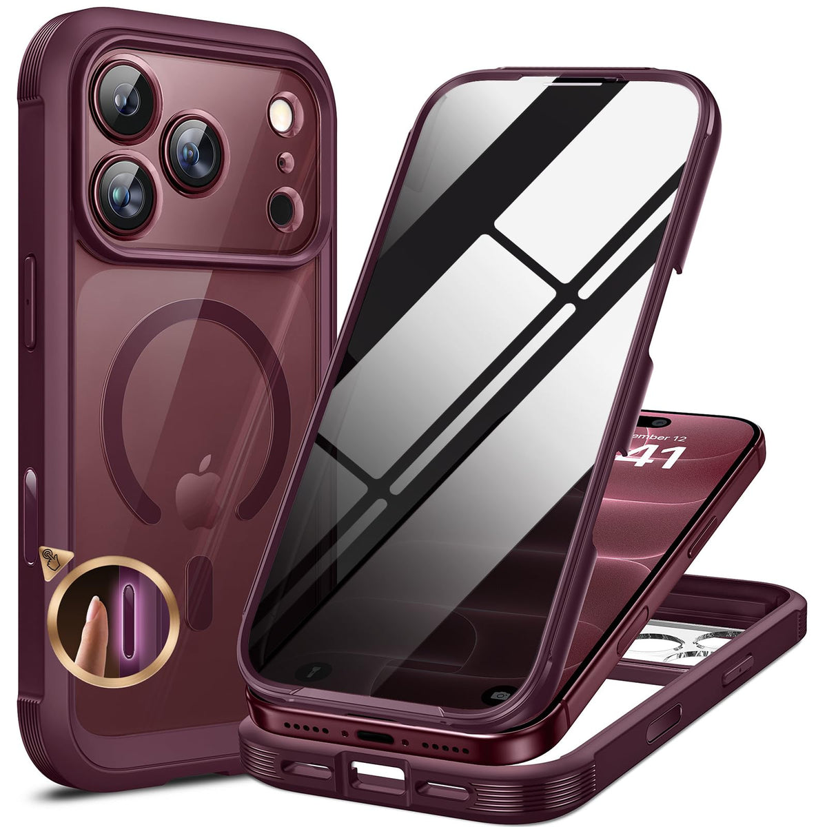 Miracase for iPhone 15 Pro Case 6.1'',with Private Screen Protector,Black