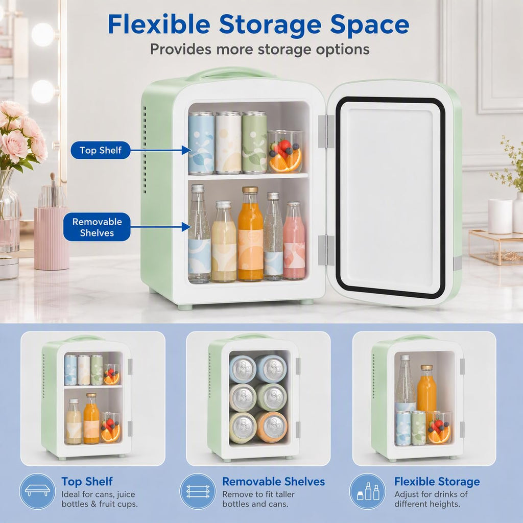 Kismile 4L Mini Fridge 6 Can Beverage Cooler for Car Office - White