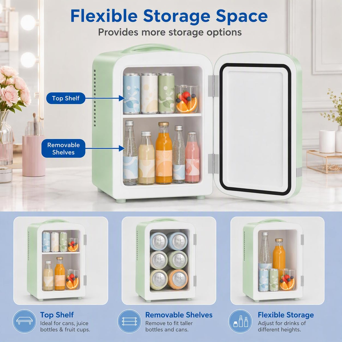 Kismile 4L Mini Fridge 6 Can Beverage Cooler for Car Office - White