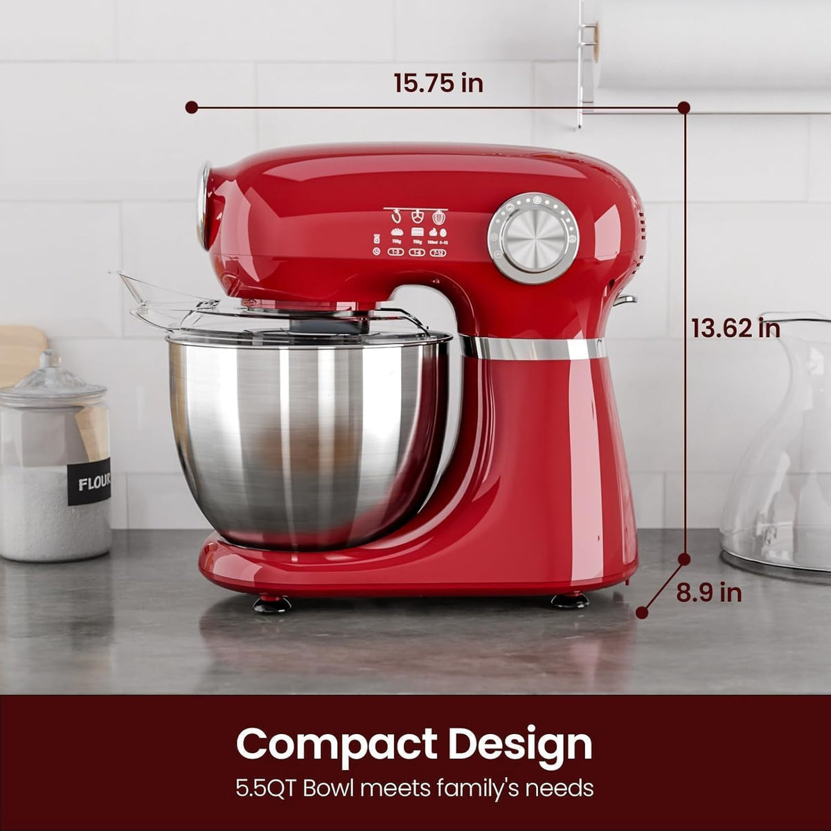Kismile 5.5QT 12-Speed Electric Stand Mixer, Tilt Head Kitchen Mixer, Red