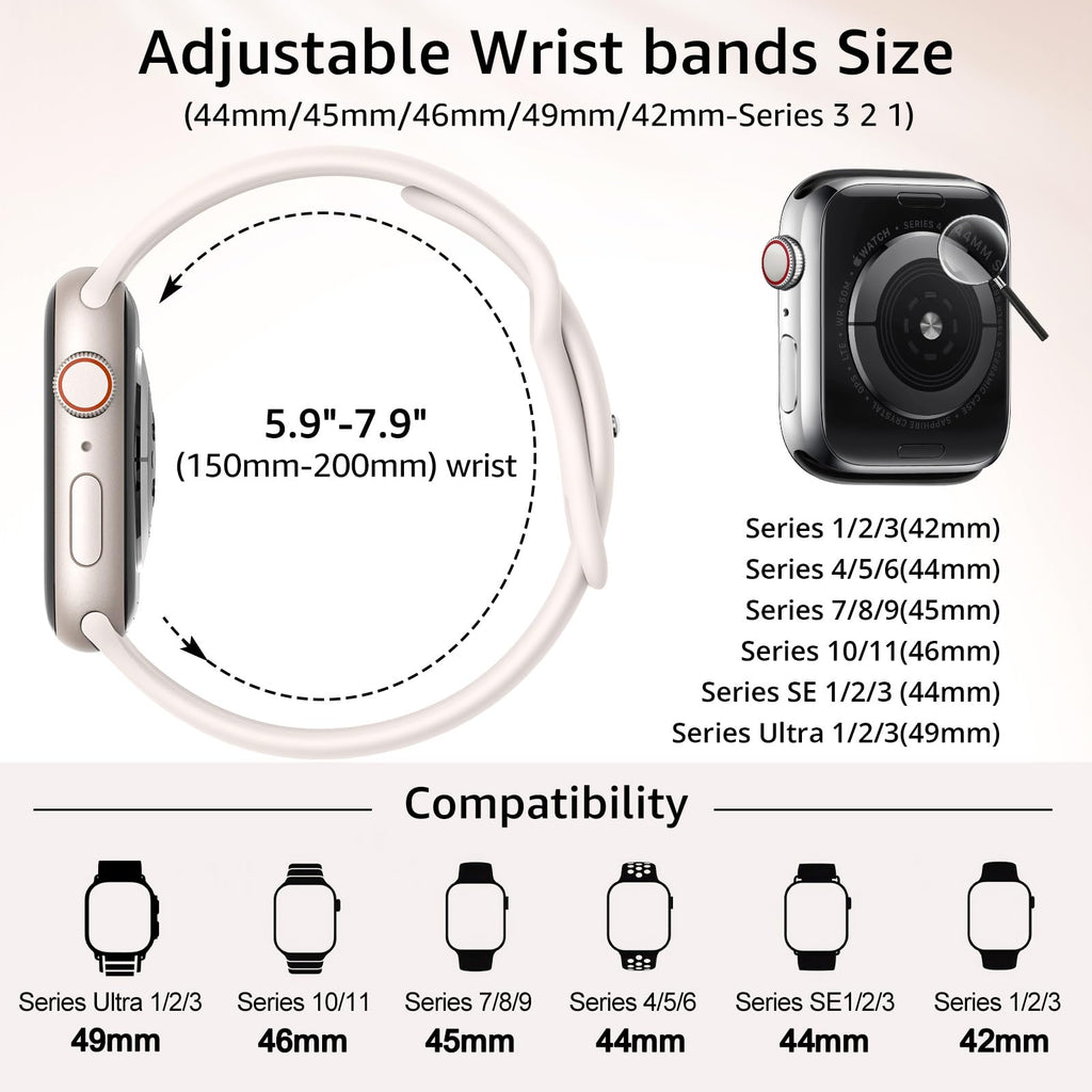 6 Pack Sport Silicone Bands Compatible with Apple Watch Band for Women Men