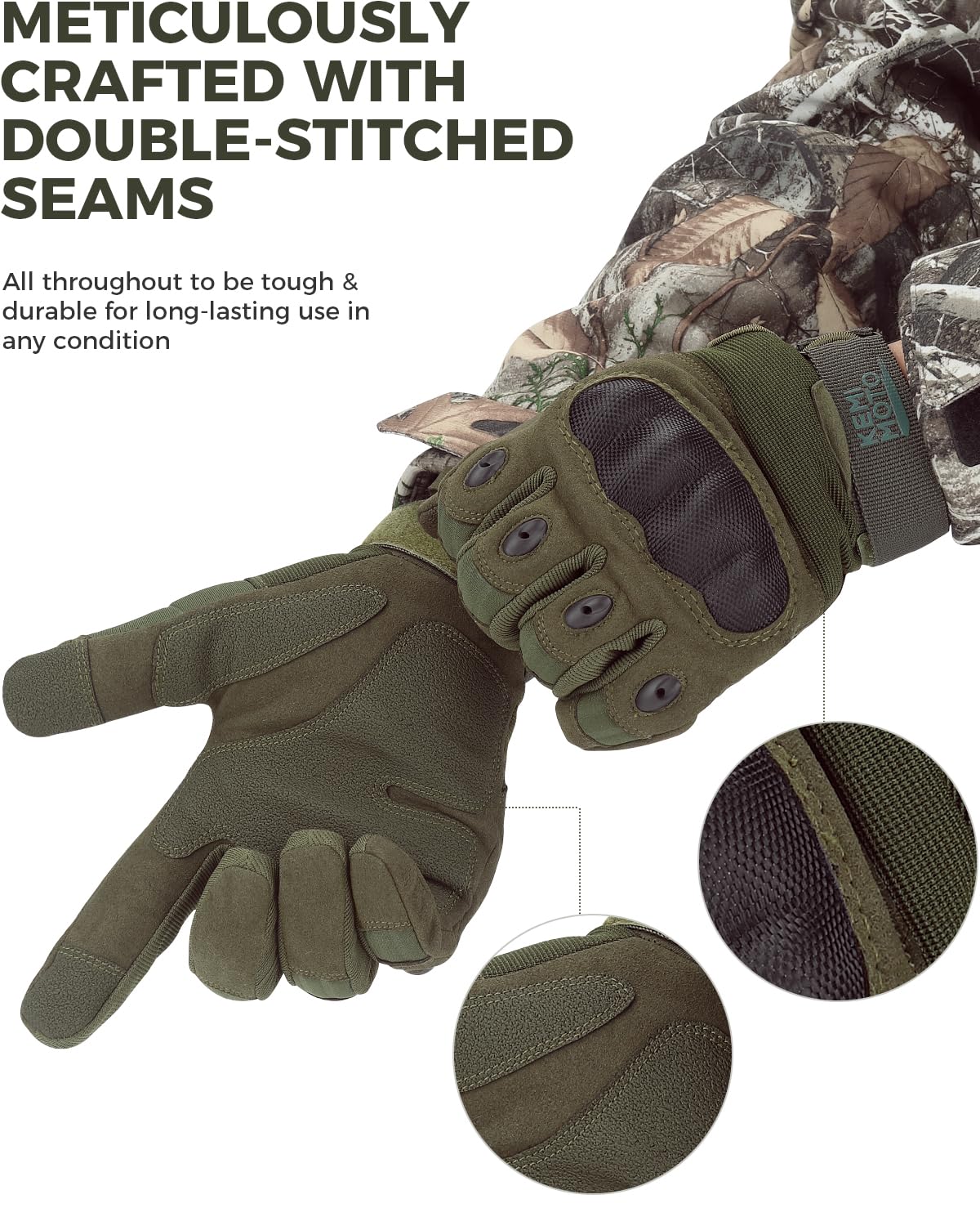 KEMIMOTO Tactical Gloves for Men, Touchscreen Motorcycle Gloves with Hard Shell & Palm Padding for Sports Motorcycle Cycling Tactical Airsoft Paintball Hunting Hiking