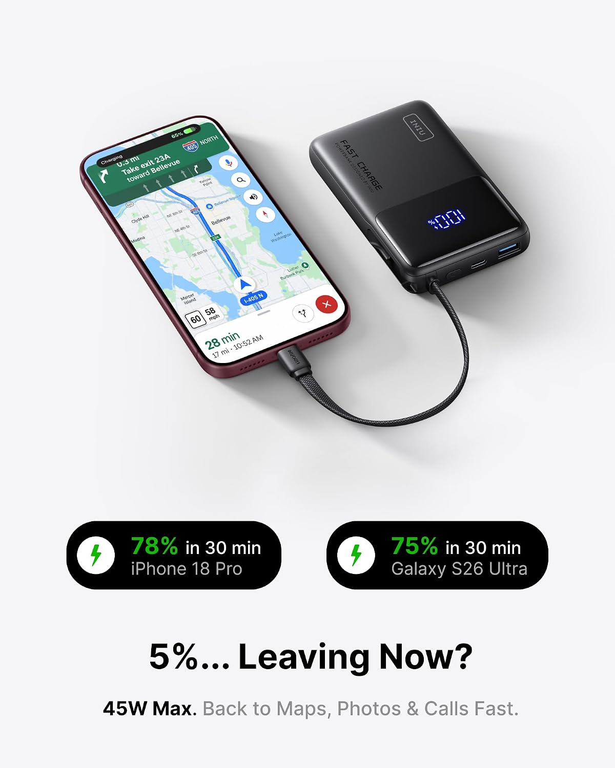 INIU Portable Charger, Smaller 45W Fast Charging Power Bank, 10000mAh Black