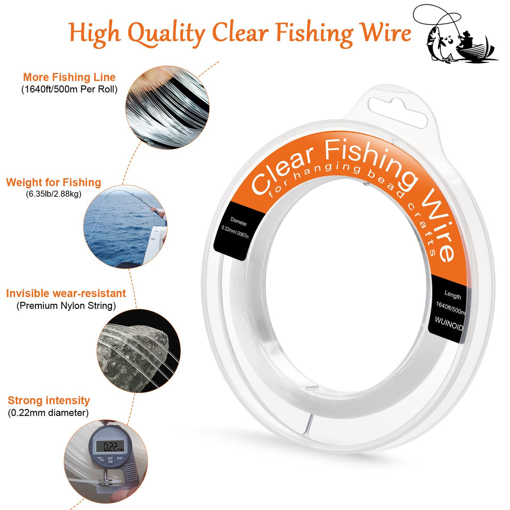 Fishing Line Wire, Clear Monofilament Fishing Line Wire, Nylon Clear Invisible String for Fishing and Hanging Balloons Garland Crafts Decorations WUINOID