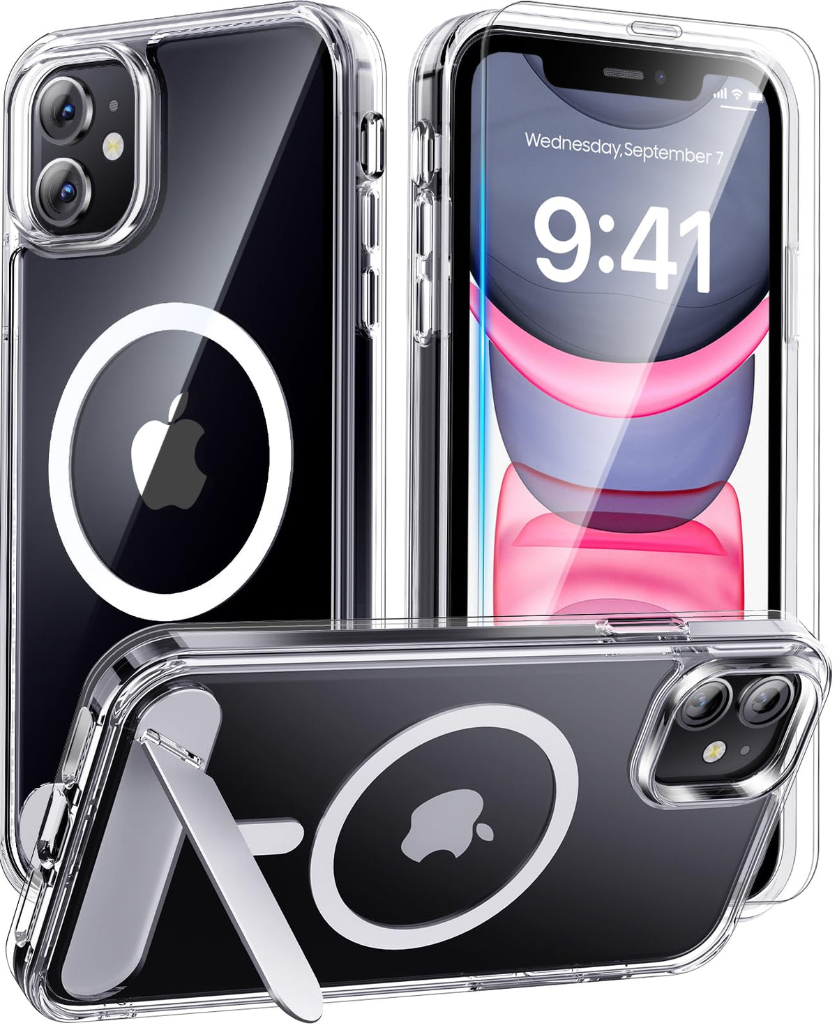 Magnetic for iPhone 15 Case with Stand, Clear