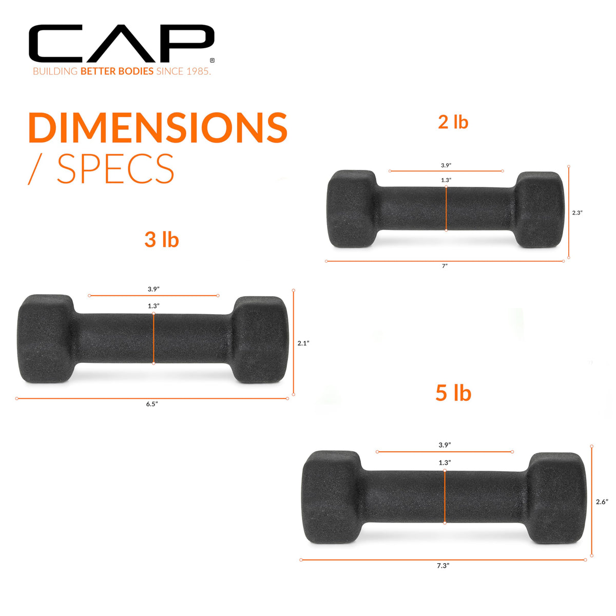 CAP Neoprene Dumbbell Pairs & Sets, Non-Slip Grip, Hex Design