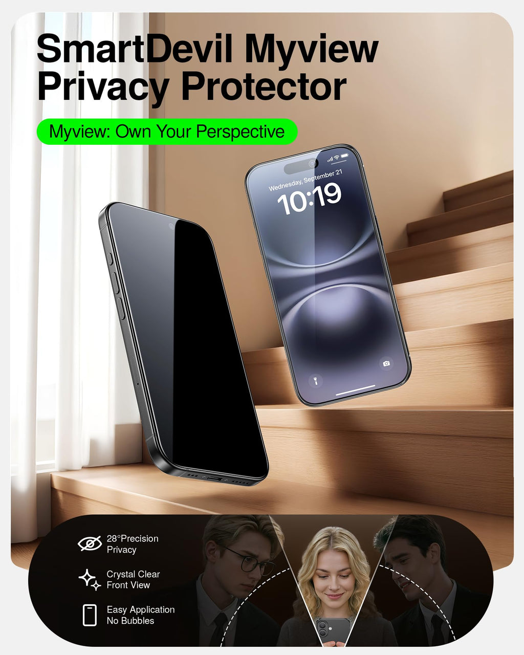 SMARTDEVIL 2 Pack Privacy Screen Protector for iPhone 17 Pro Max, Anti-Spy
