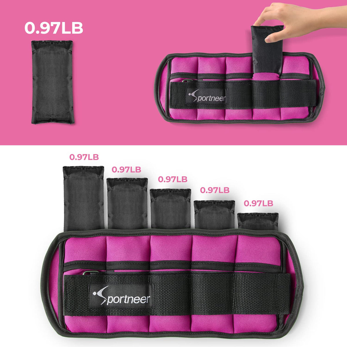 Sportneer Adjustable Ankle Weights, 2-10 lb per Pair, Removable Weights