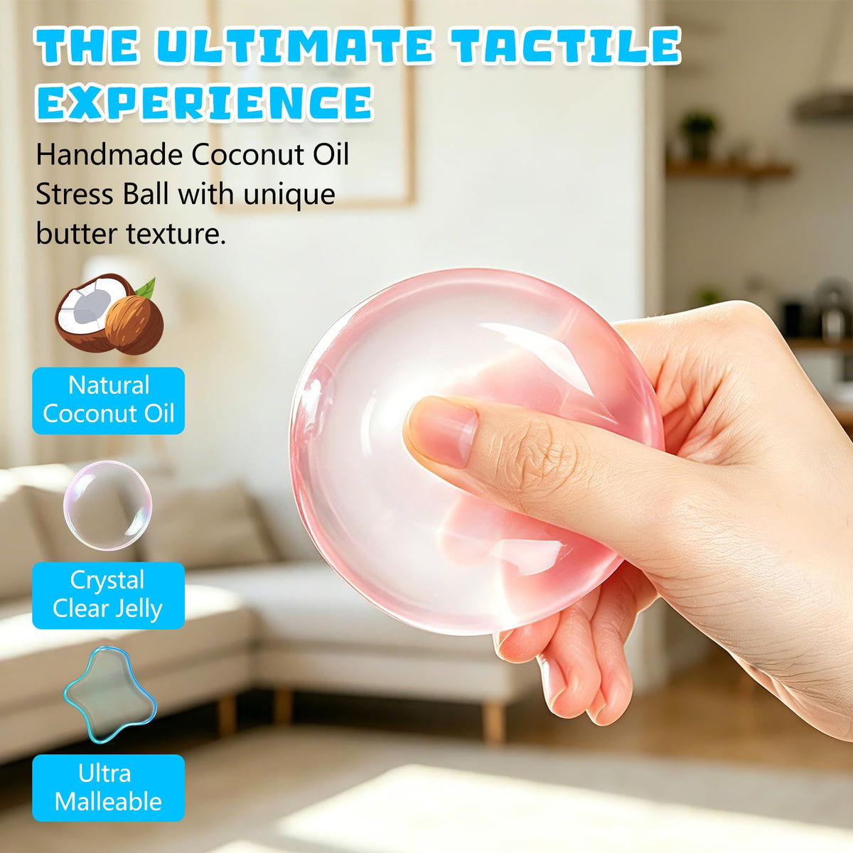 2 Pcs Coconut Oil Squishy, Shapeable No Rebound Stress Relief Ball, Fun Sensory Fidget Toy, Study Work Relaxation Desk Decor, Fun Anxiety Gift for Adults & Kids(Blue+Pink)
