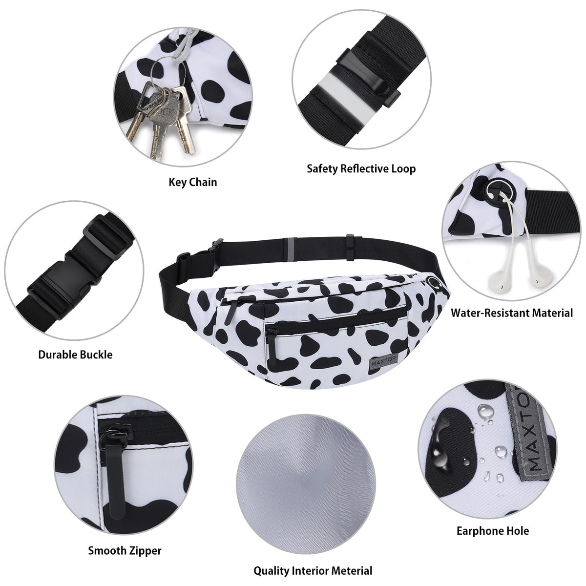 MAXTOP Large Fanny Pack for Women Men Crossbody Bag with 4-Zipper Pockets