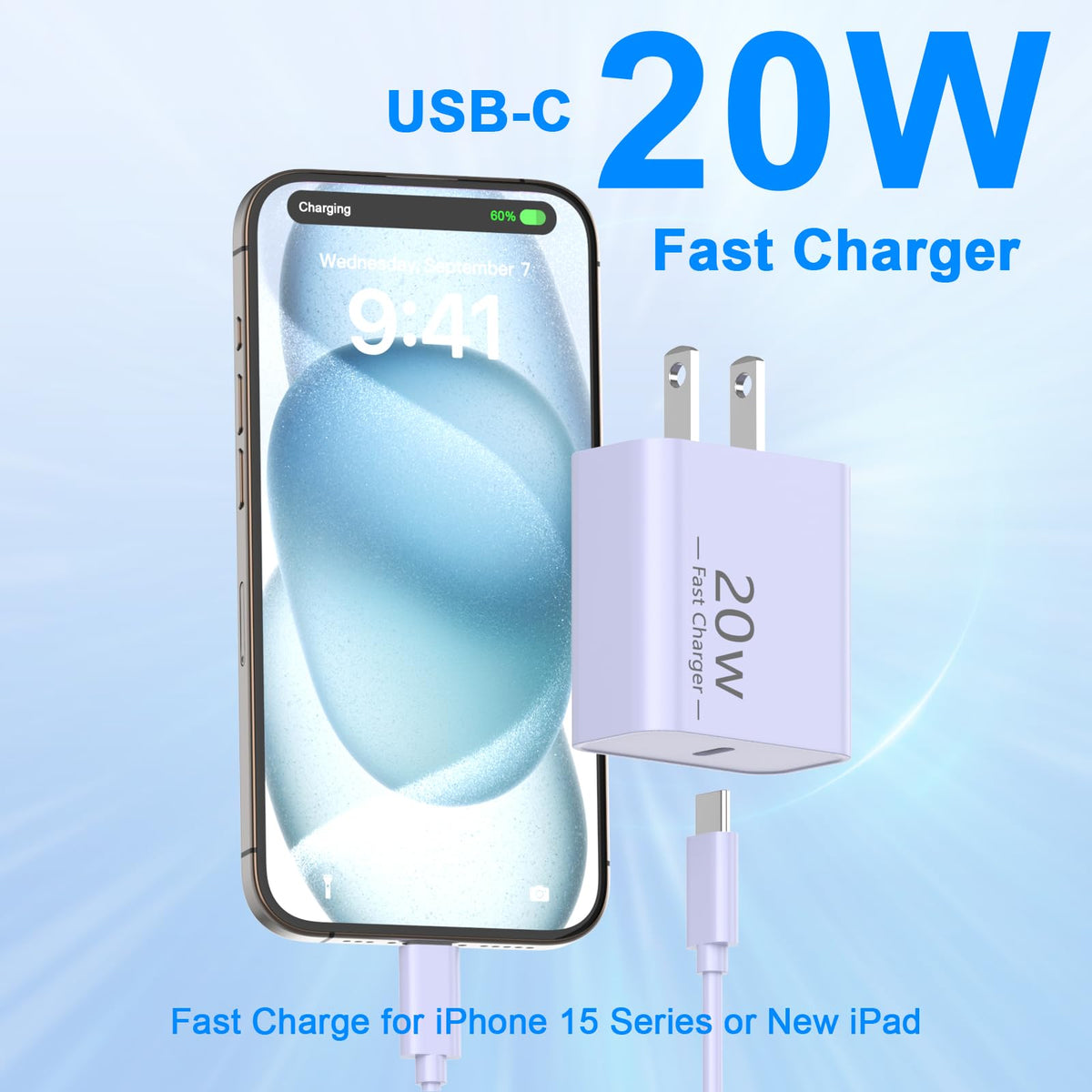 iPhone 18 17 16 15 Charger Fast Charging 10FT 20W USB C Charger Block Cable
