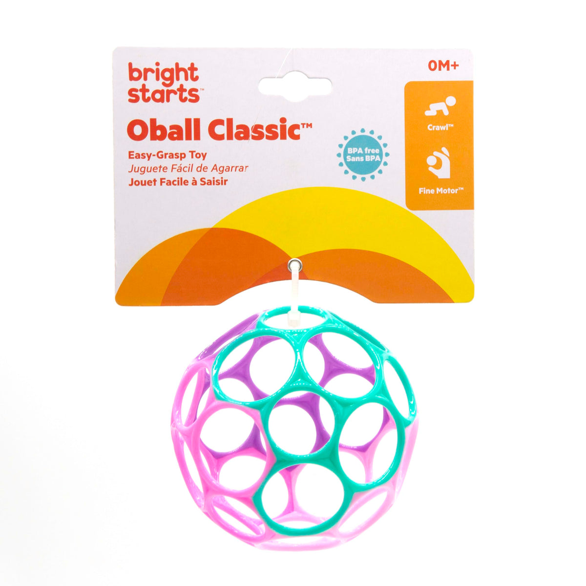 Bright Starts Oball Easy Grasp Classic Ball BPA-Free Infant Toy in Red, Yellow, Green, Blue, Age Newborn and up, 4 Inches