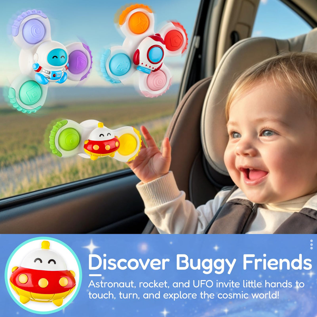 ALASOU Pop Suction Cup Spinner Airplane Travel Toys for 1 Year Old Boy Girl