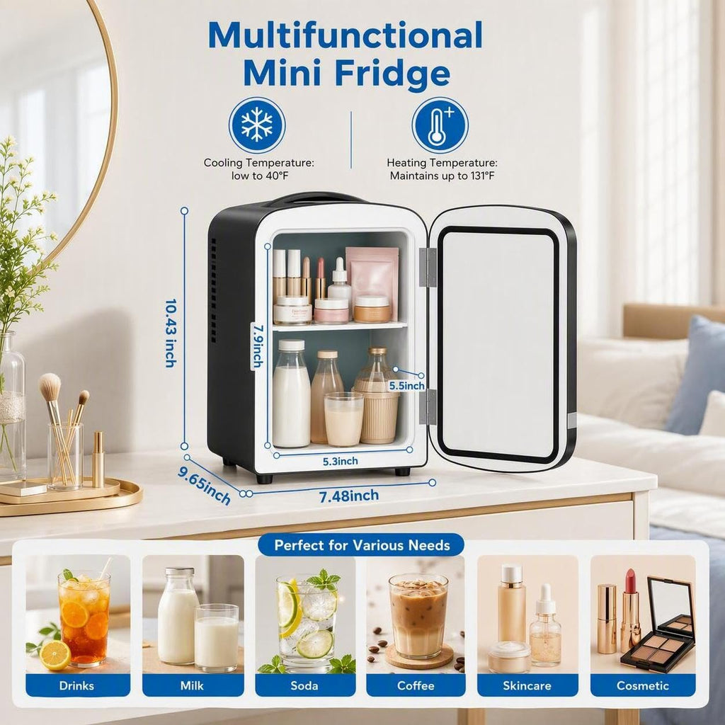 Kismile 4L Mini Fridge 6 Can Beverage Cooler for Car Office - White