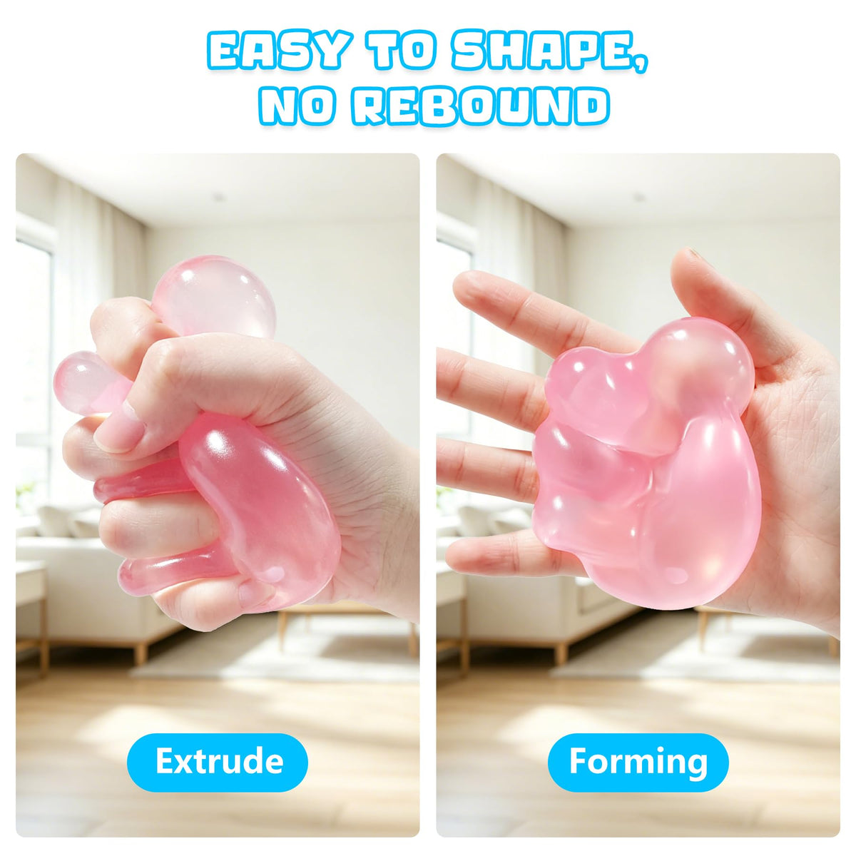 2 Pcs Coconut Oil Squishy, Shapeable No Rebound Stress Relief Ball, Fun Sensory Fidget Toy, Study Work Relaxation Desk Decor, Fun Anxiety Gift for Adults & Kids(Blue+Pink)