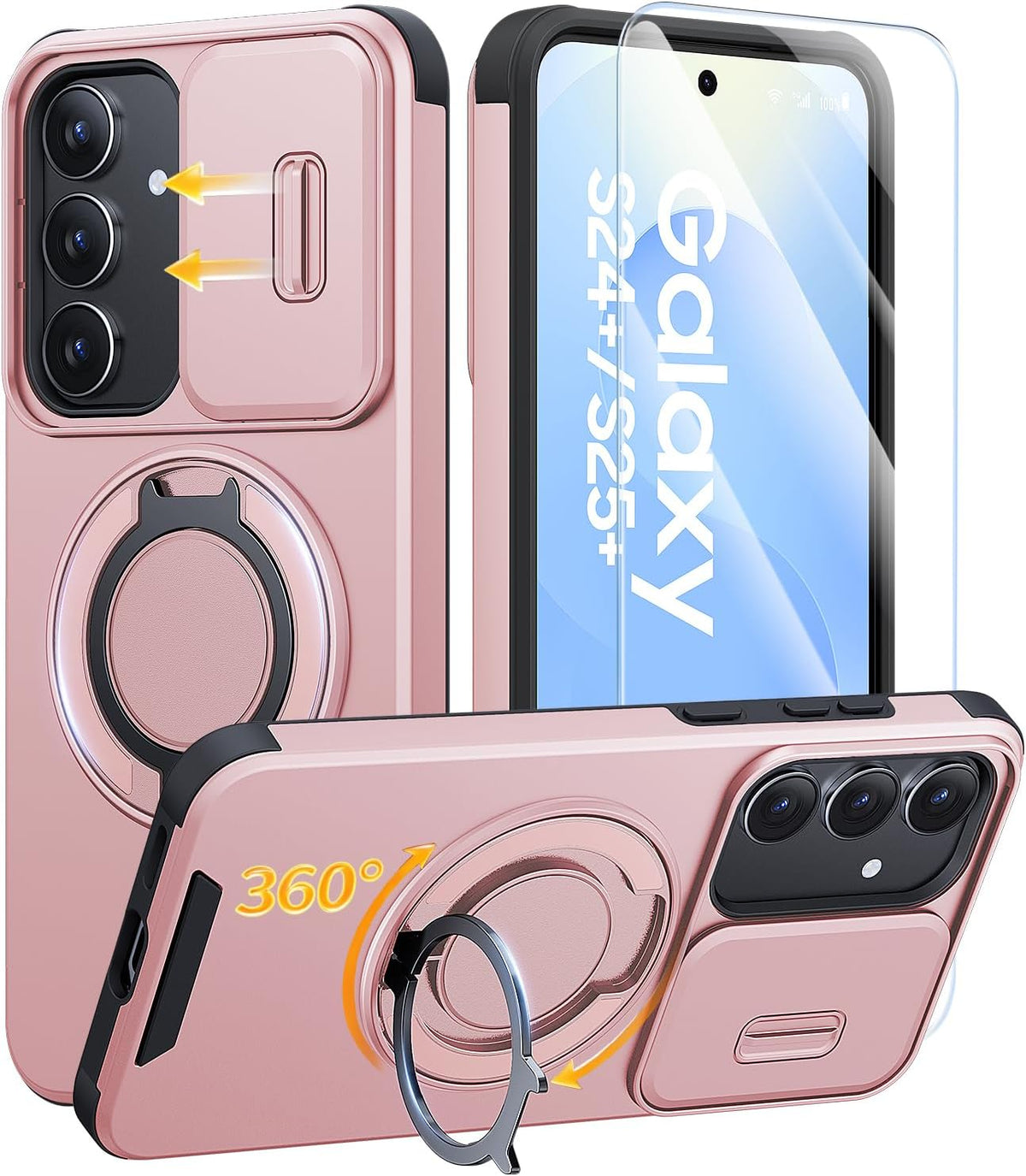 JAME for Samsung Galaxy S24+ Plus/S25+ Plus Case Stand & Slide Camera Cover