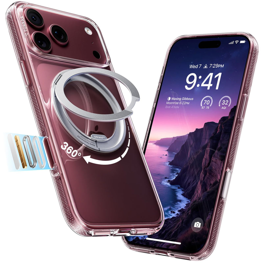 TORRAS 360 Magnetic Stand for iPhone 17 Pro Max Case, Clear