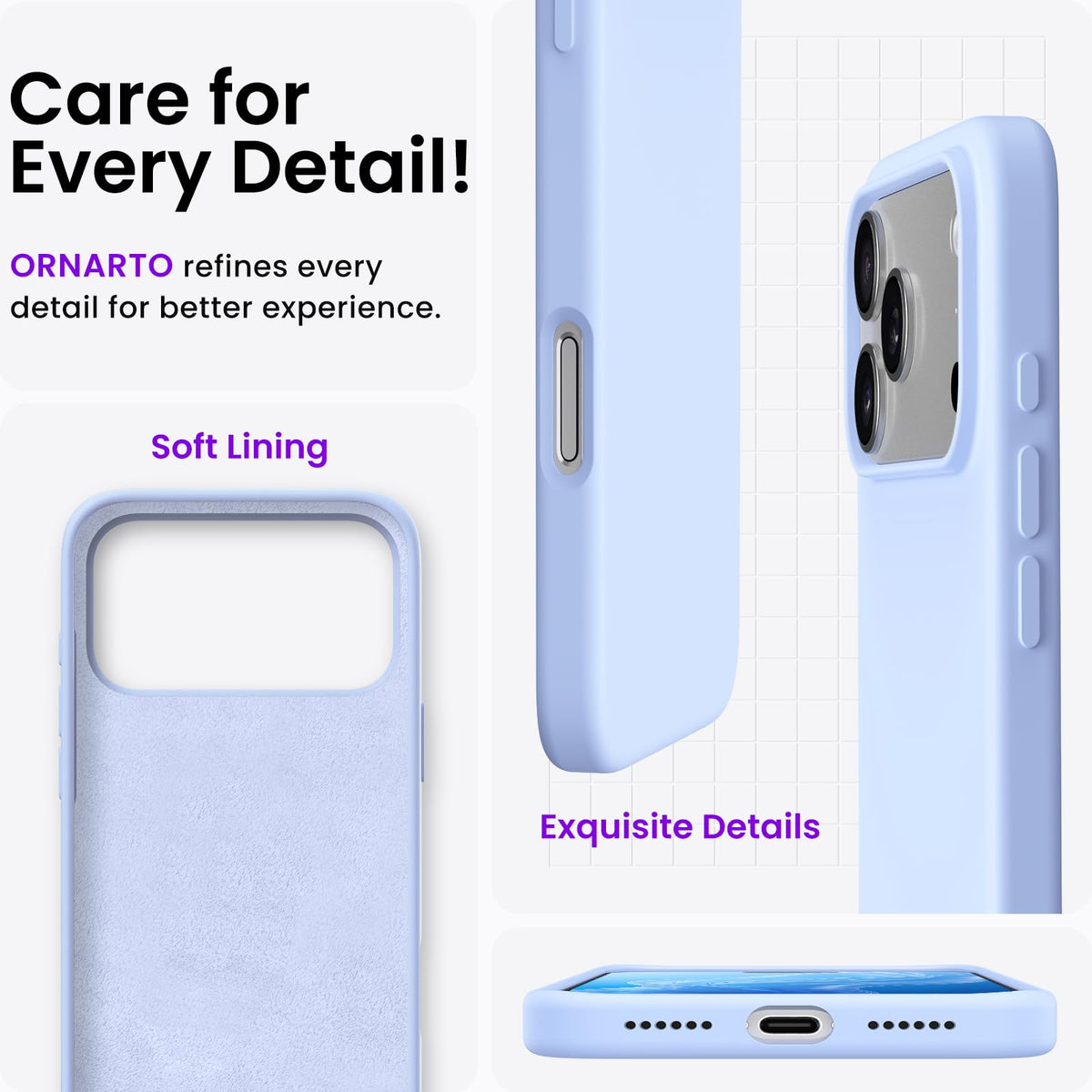 ORNARTO for iPhone 18 Pro Max Case, Liquid Silicone, Cloud Blue
