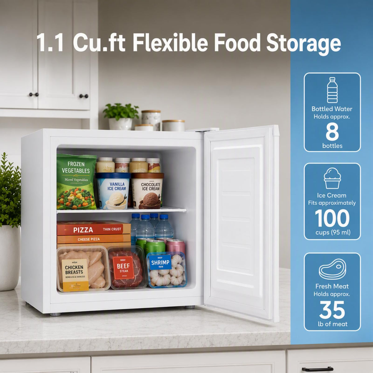 Kismile 1.1 Cu.ft Upright Mini Freezer for Dorms Apartment, Stainless Steel