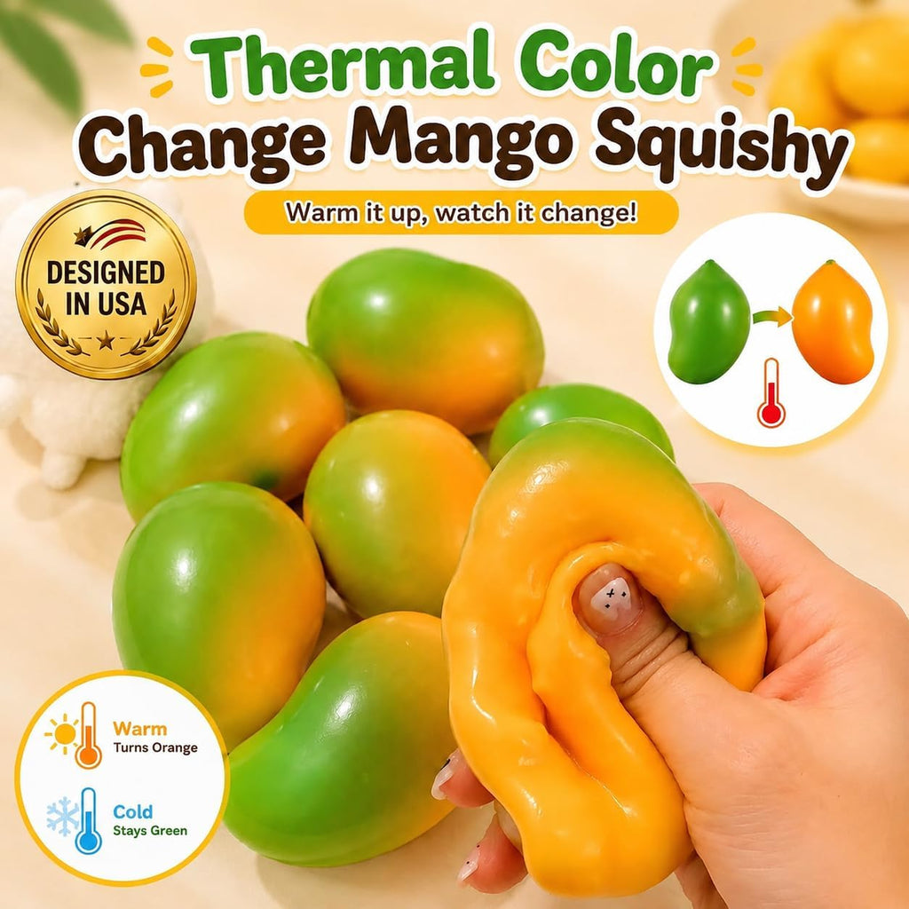 Crunchy Mango Squishies ASMR Toy, Bead Filled Realistic Bar Stress Ball