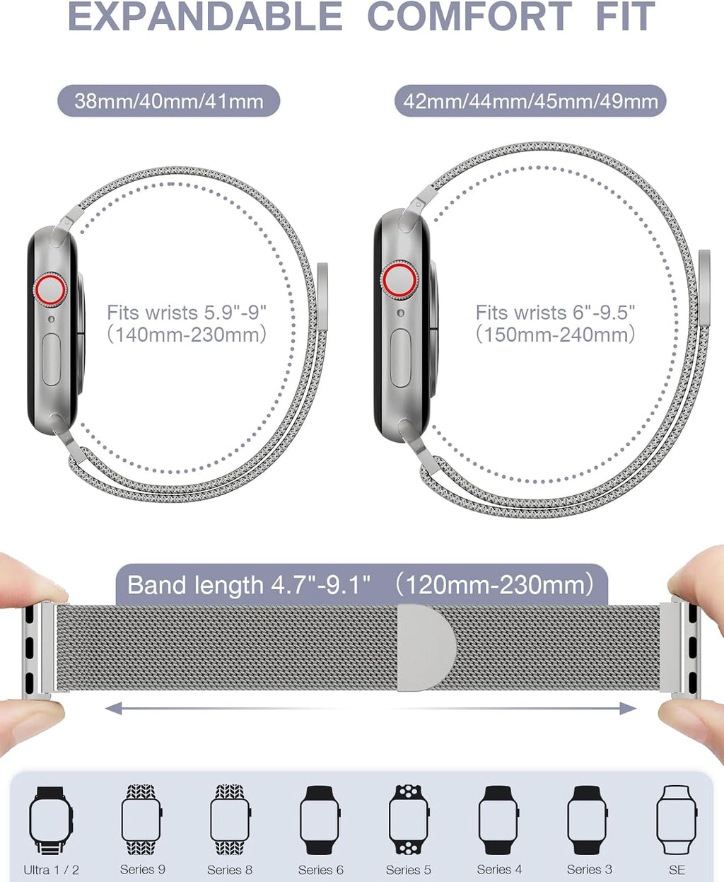 Original Milanese Loop Compatible with Apple Watch Bands for Women & Men