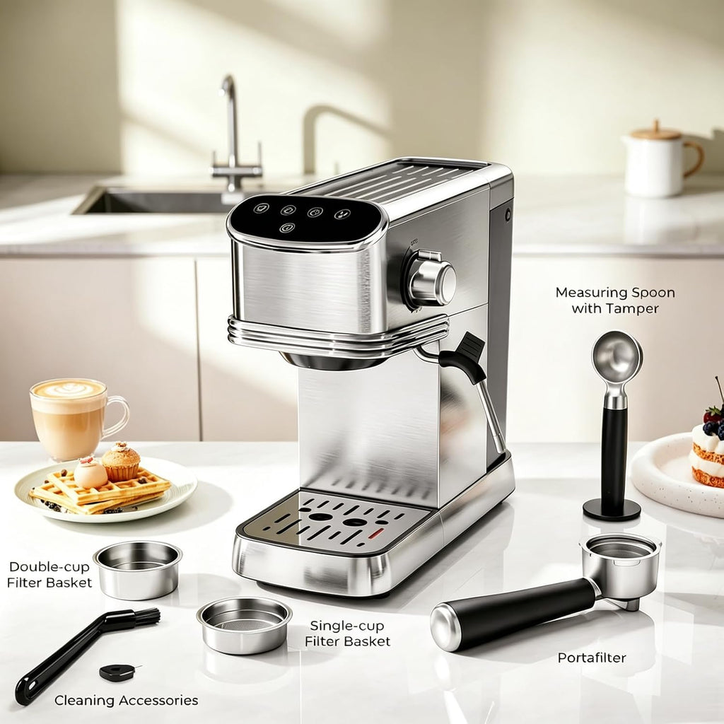 Kismile 20-Bar Espresso Machine with Milk Frother for Ground & Capsule