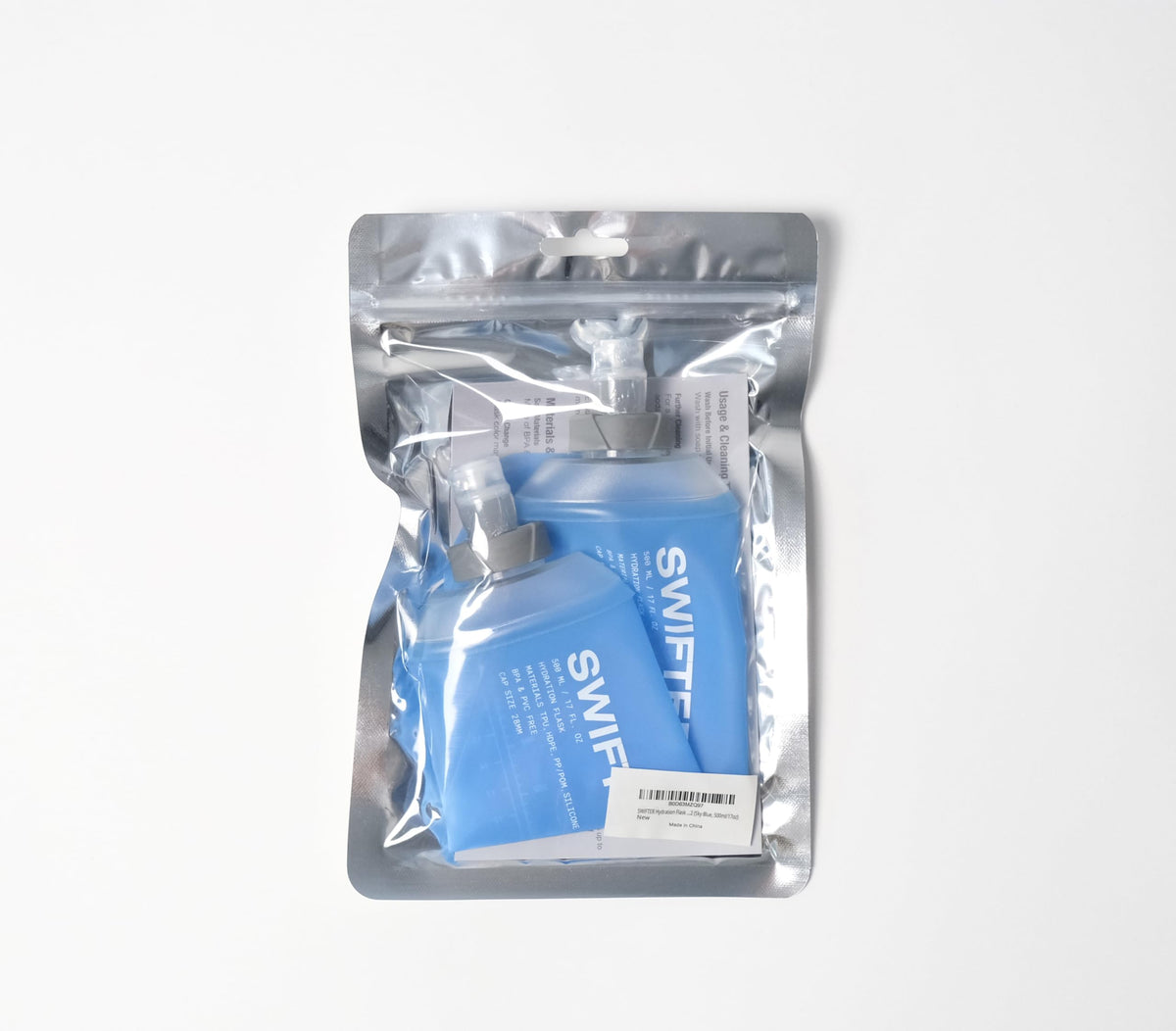 SWIFTER 2x Soft Flask 500ml | Running, Hiking, Cycling Hydration Flask | Collapsible, Leakproof, Reusable | Matt Finish, Sky Blue