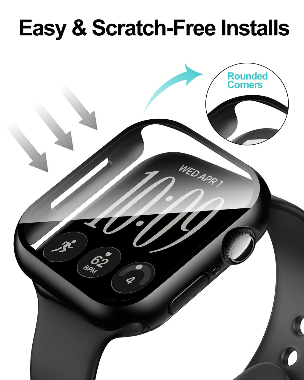 Smiling 2 Pack Case Compatible with Apple Watch Series 9/8/7 41mm with Tempered Glass Screen Protector, Hard PC Case Overall Protective Cover- 1 Silver + 1 Transparent
