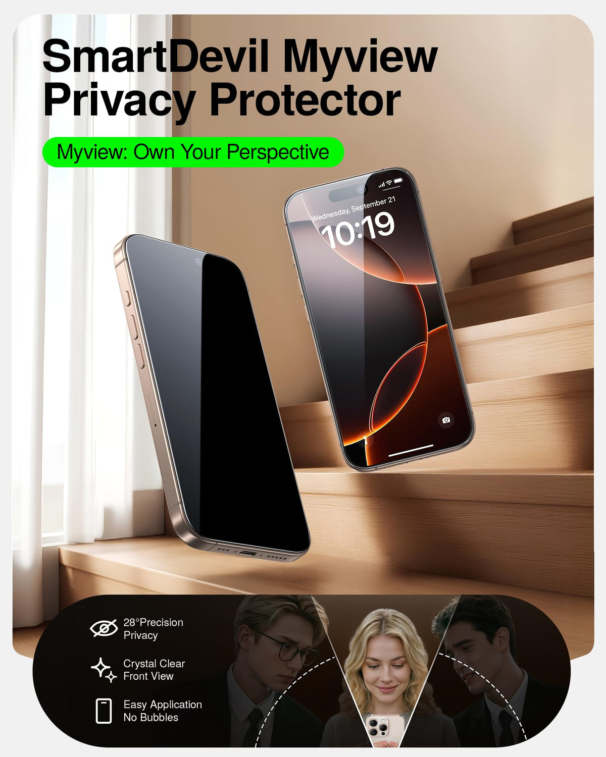 SMARTDEVIL 2 Pack Privacy Screen Protector for iPhone 17 Pro Max, Anti-Spy