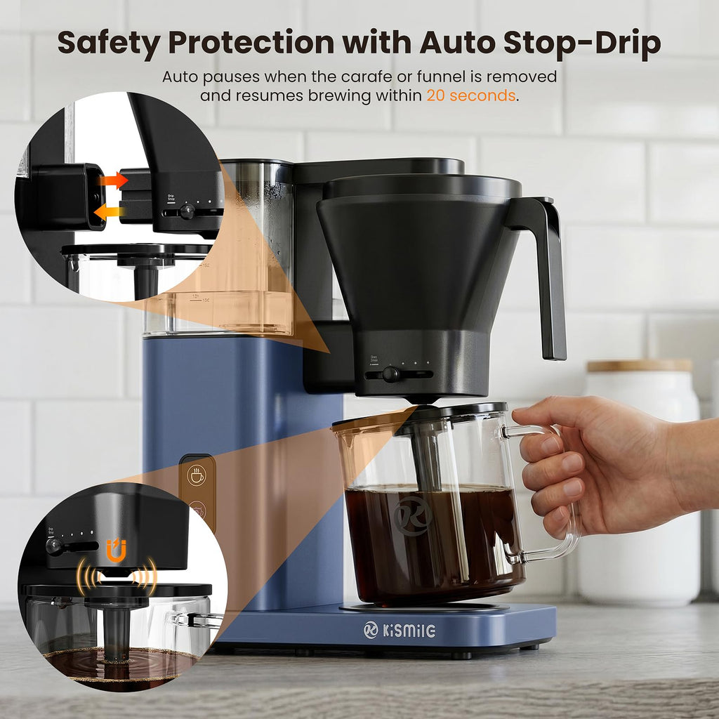 Kismile SCA Certified 8-Cup Coffee Maker, 6-Min Quick Brew, Hot & Cold Brew Coffee Machine, Adjustable Flow Control, Magnetic Anti-Drip, Keep Warm, DIY Manual Mode, Dishwasher Safe, Olive Green