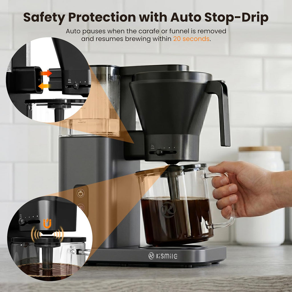 Kismile SCA Certified 8-Cup Coffee Maker, 6-Min Quick Brew, Hot & Cold Brew Coffee Machine, Adjustable Flow Control, Magnetic Anti-Drip, Keep Warm, DIY Manual Mode, Dishwasher Safe, Olive Green