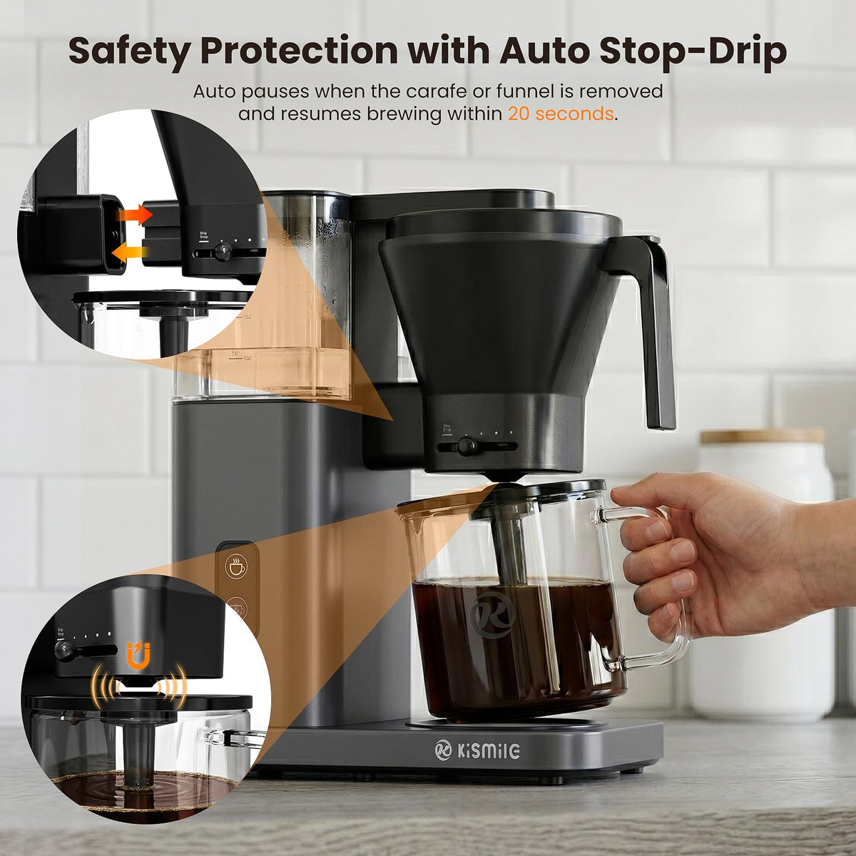 Kismile SCA Certified 8-Cup Coffee Maker, 6-Min Quick Brew, Hot & Cold Brew Coffee Machine, Adjustable Flow Control, Magnetic Anti-Drip, Keep Warm, DIY Manual Mode, Dishwasher Safe, Olive Green