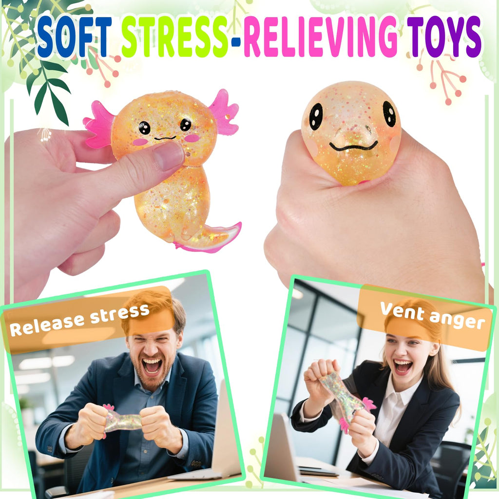 Axolotl Squishy Toy Squeeze Stress Relief Fidget Sensory Toy for Kids Adults, Cute Handheld Stress Ball for Anxiety and Focus, Purple Big Ears(Pink)