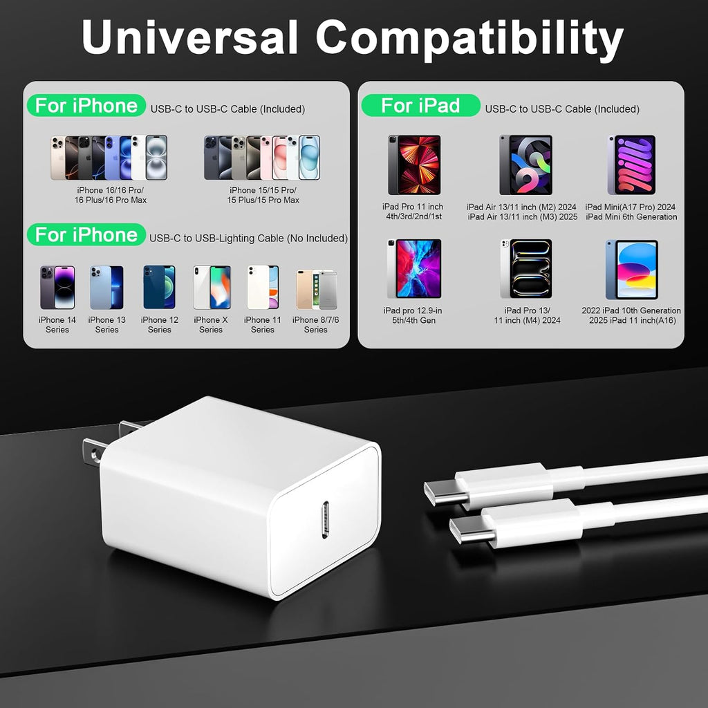 iPhone 18 Pro Max Charger, 40W USB C Fast Charging 2 Pack for Home & Travel