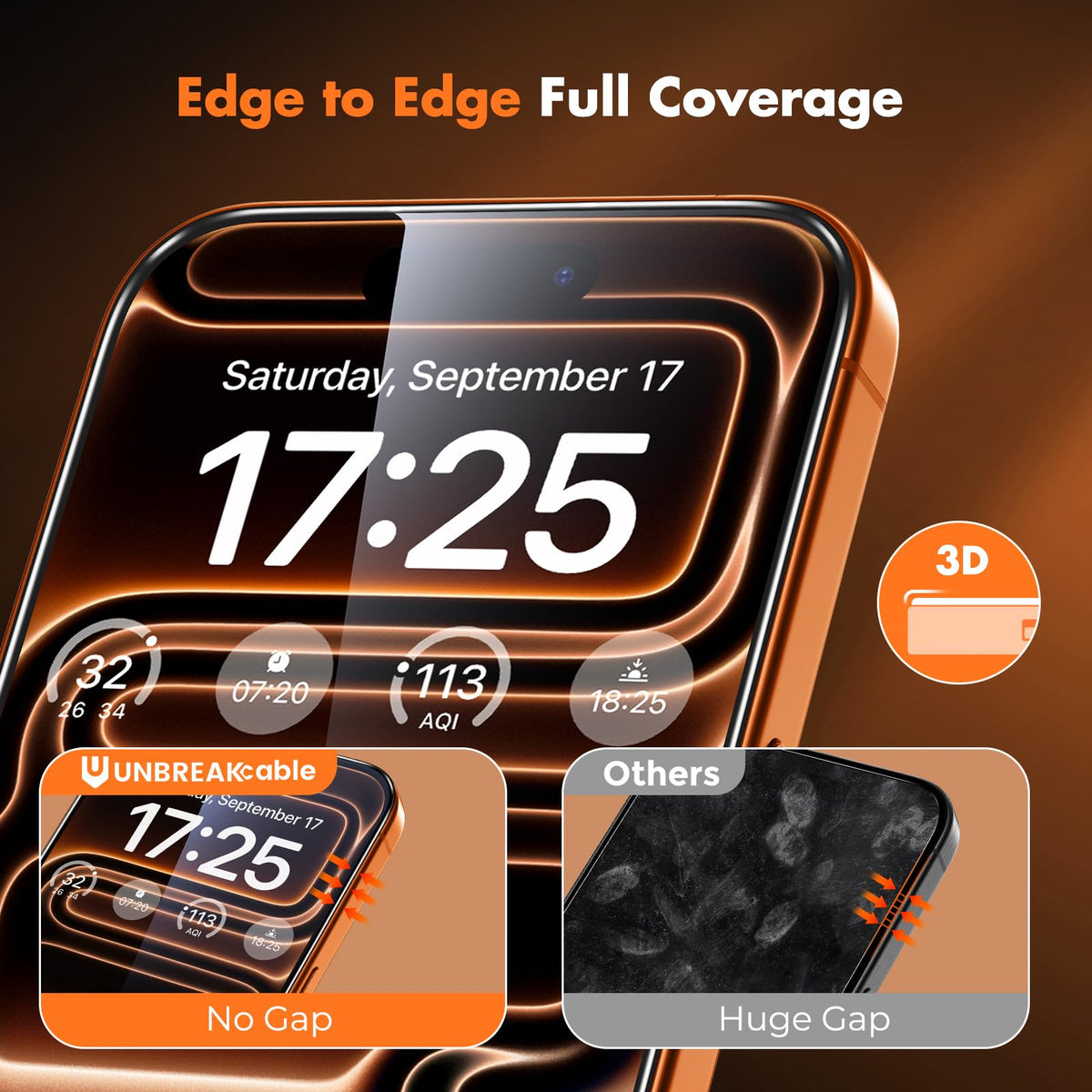 UNBREAKcable 3-Pack Screen Protector for iPhone 16 Pro Max, Full Coverage