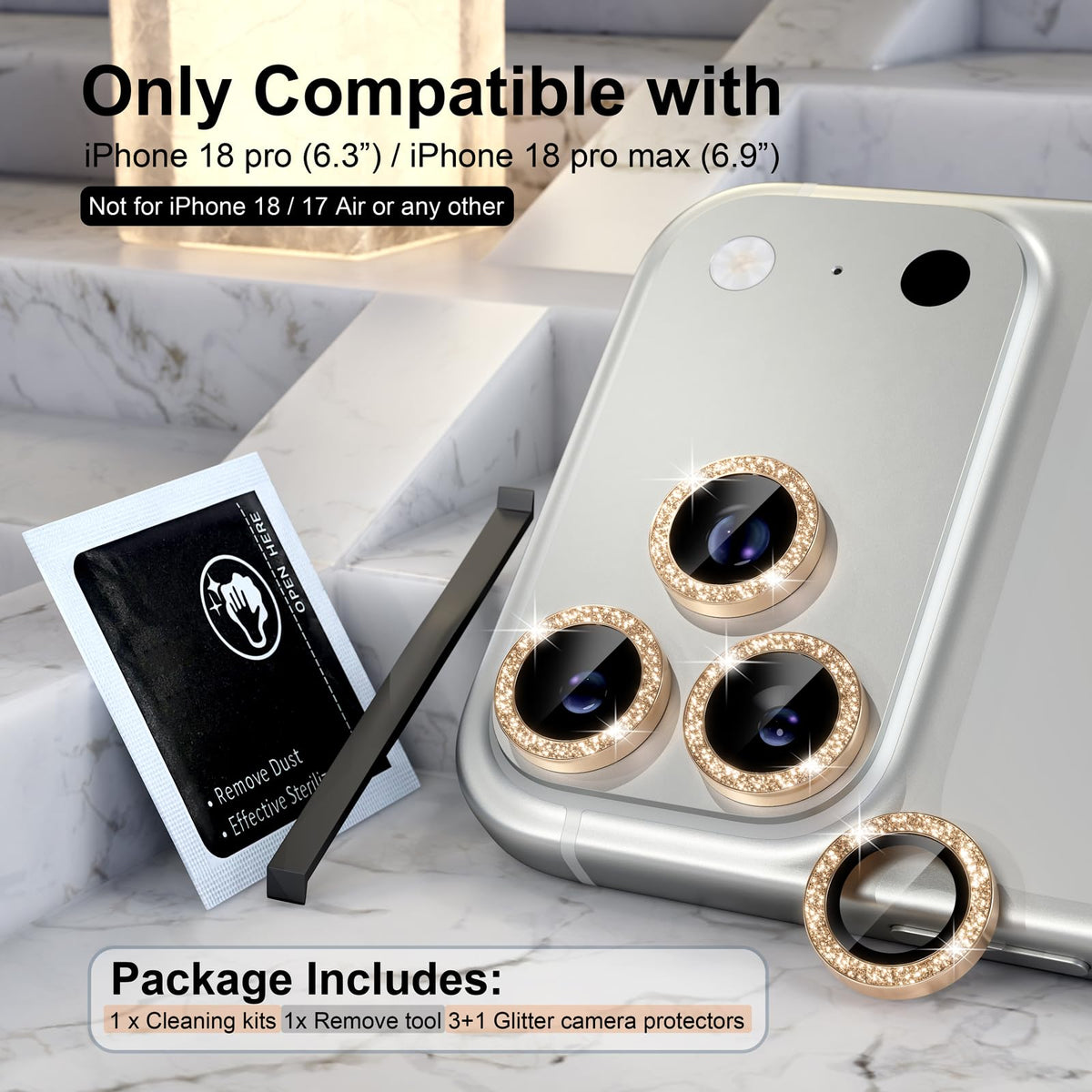 Choiche for iPhone 18 Pro/Pro Max Camera Lens Protector, Glitter Burgundy