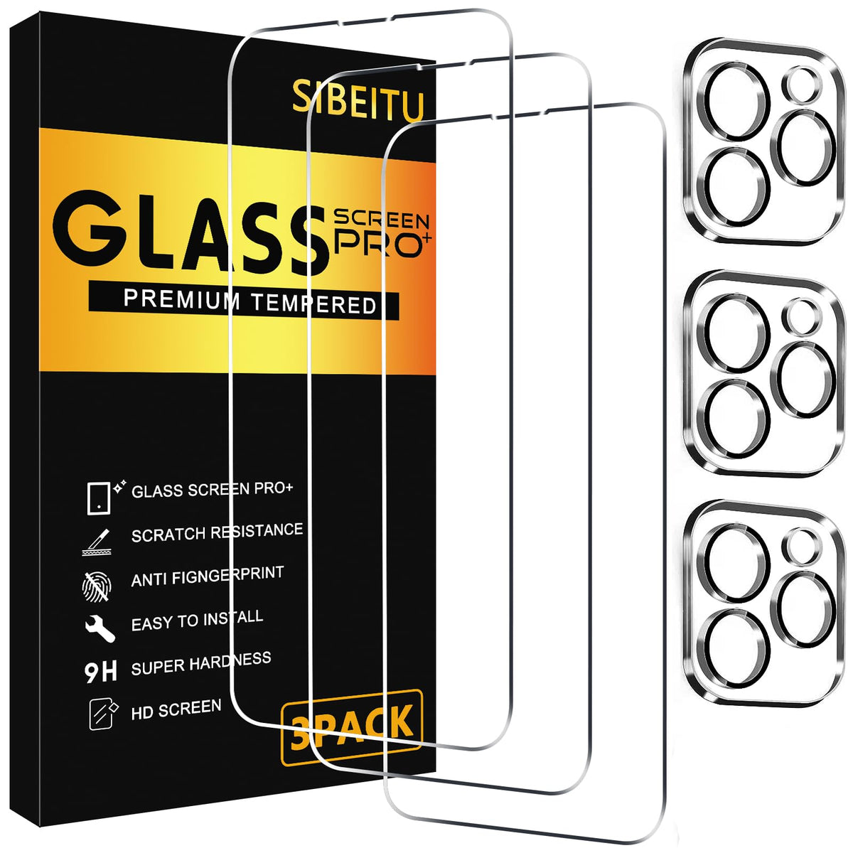 SIBEITU 3+3 Pack Screen Protector + Camera Lens Protector for iPhone 18 Pro
