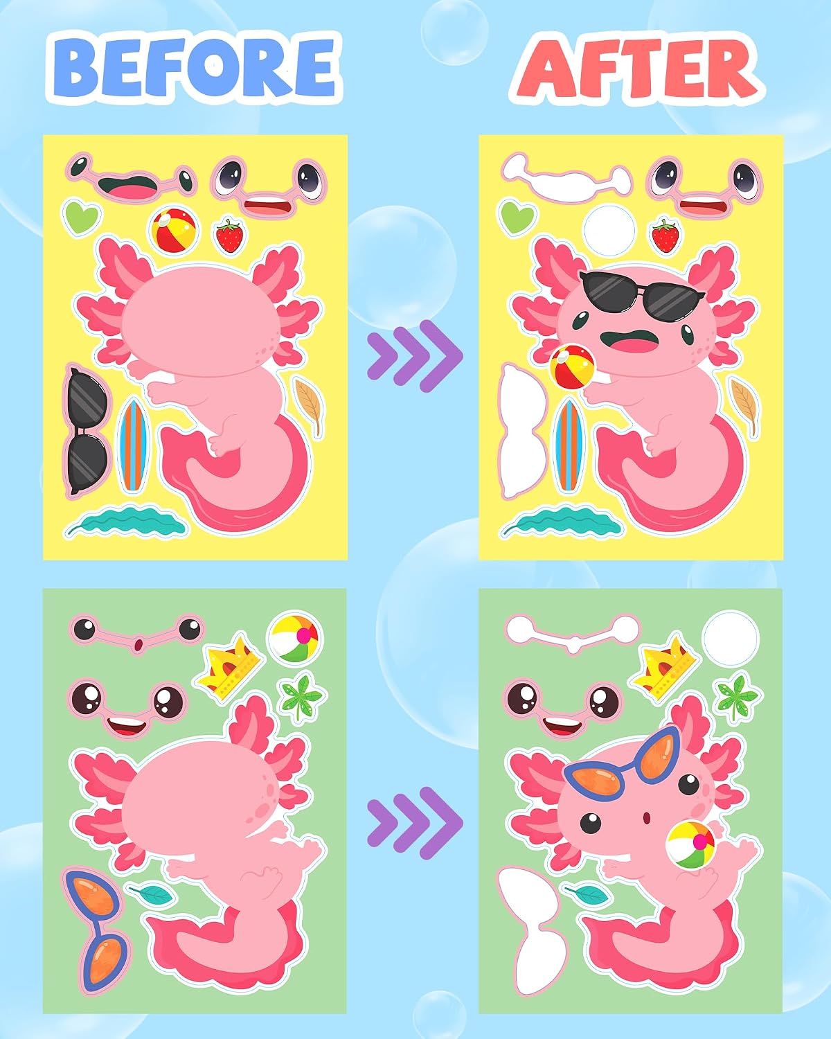 24 Pcs Make Your Own Axolotl Sticker, Party Favors Face Stickers for Kids