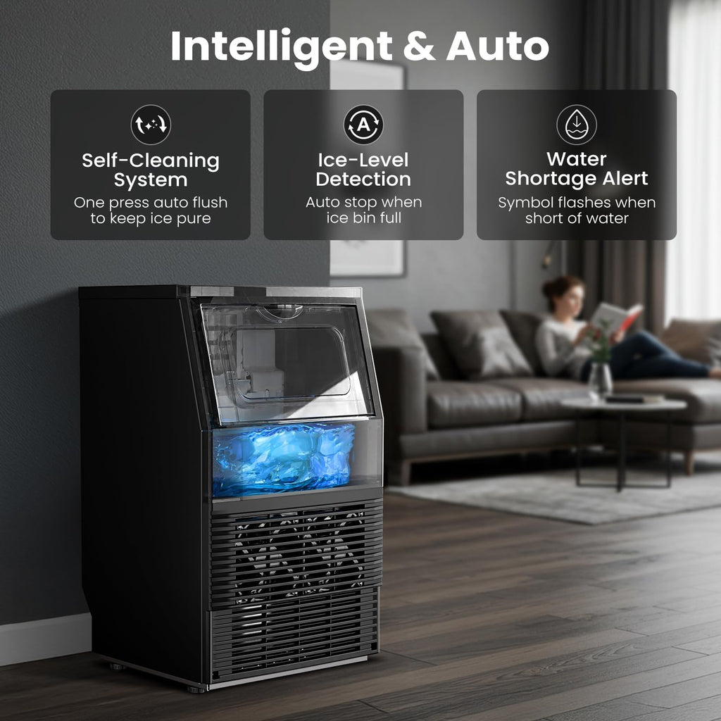 Kismile Commercial Ice Maker 100lbs/Day with 33lbs Storage