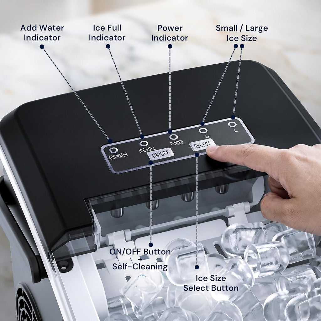 Kismile Countertop Ice Maker Machine, 26Lbs/Day Fastest 6‑Min Ice