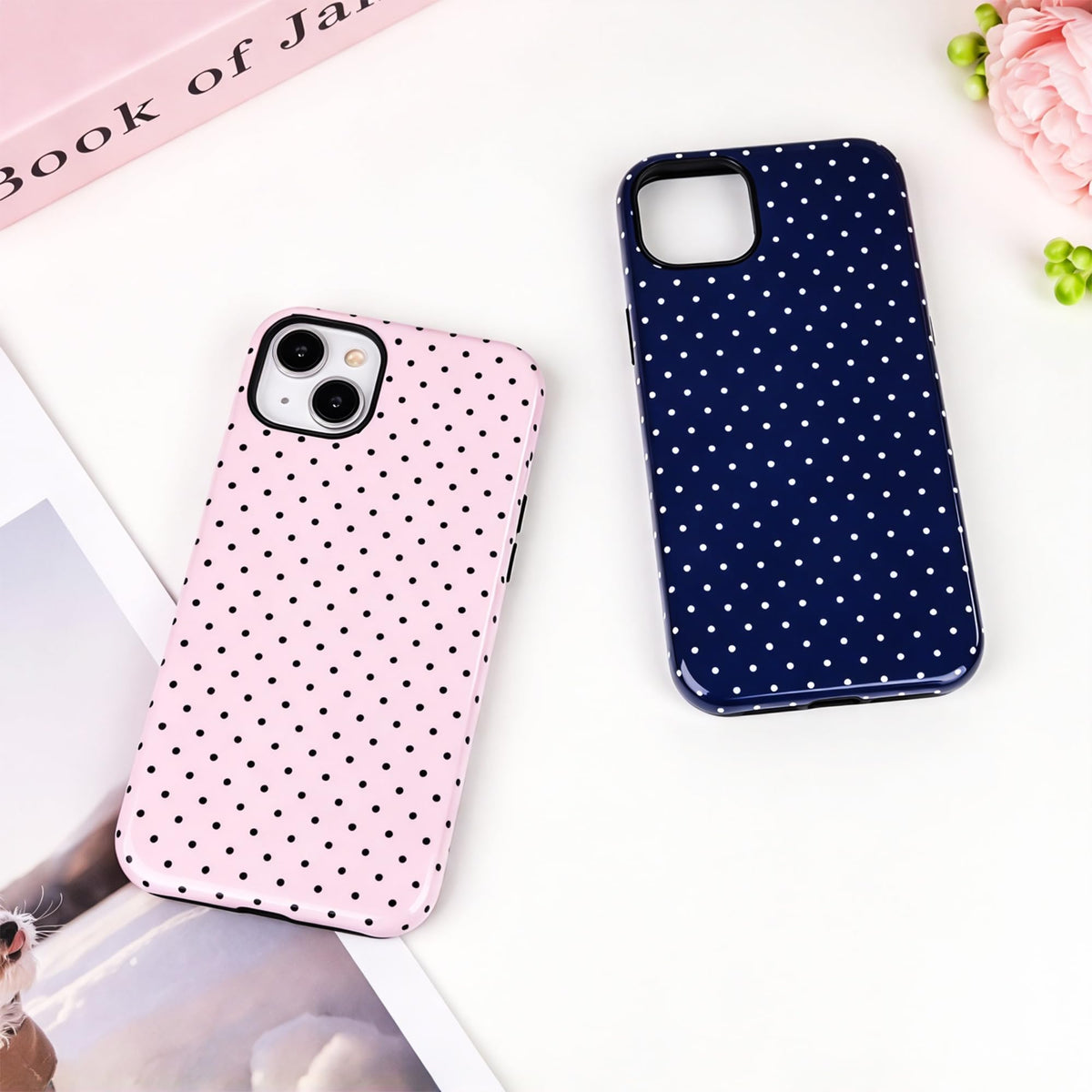 Polka Dot Pattern Phone Case for iPhone 16 Pro Max 6.9", Navy