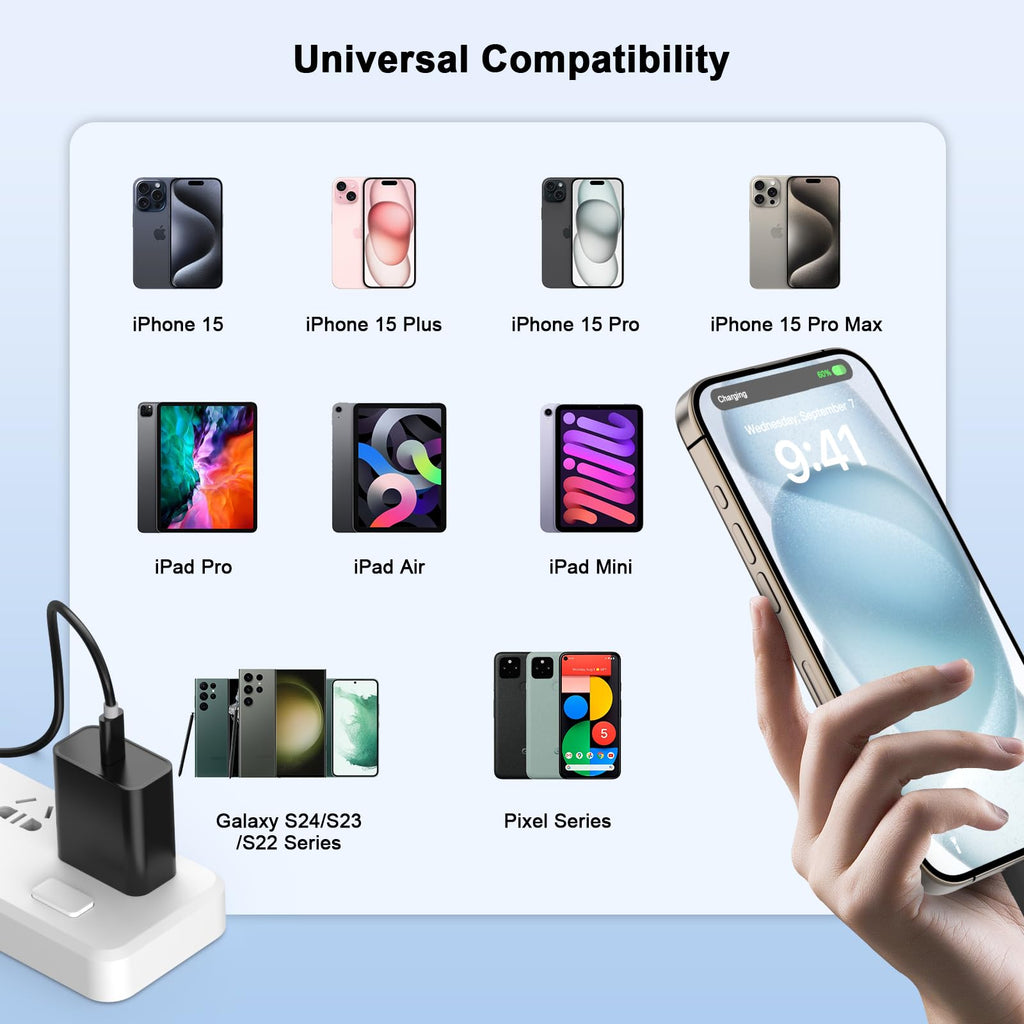 iPhone 18 17 16 15 Charger Fast Charging 10FT 20W USB C Charger Block Cable