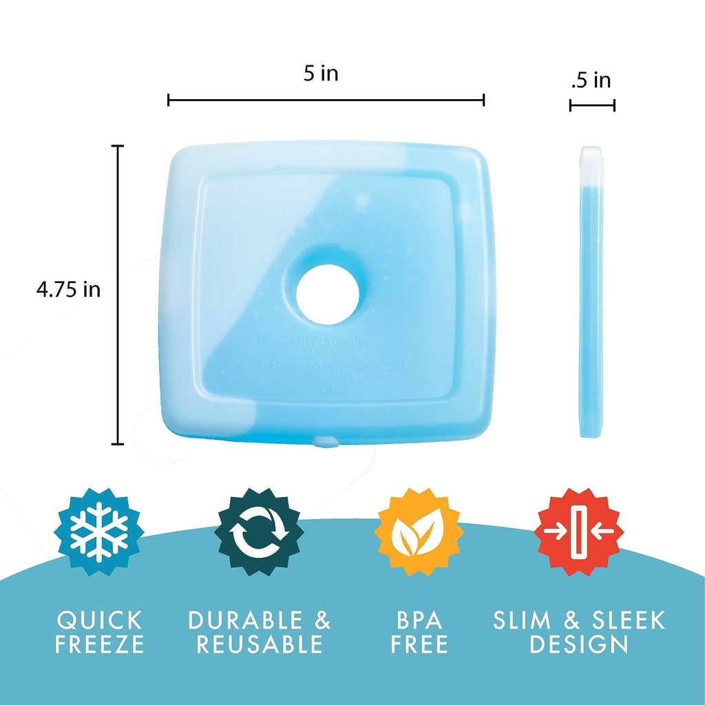 Cool Coolers by Fit & Fresh Slim Ice Packs, Quick Freeze Reusable Ice Packs for Lunch Boxes & Coolers, Long-Lasting, Space Saving Lunch Ice Packs, Blue, 4Pk